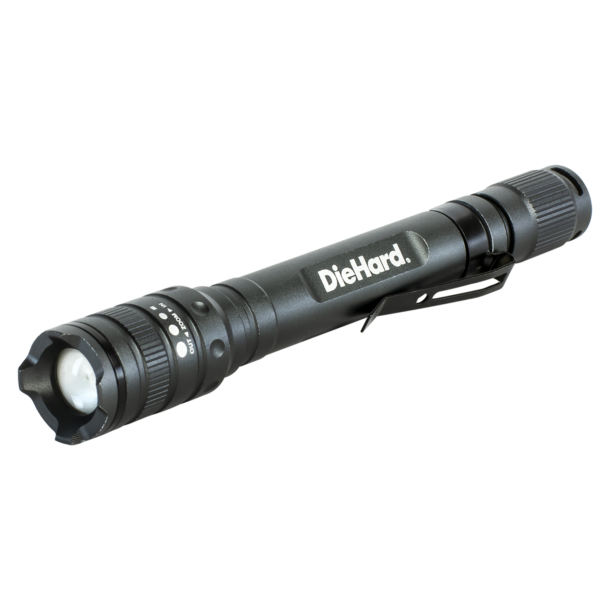 DieHard LED 180-Lumen Aluminum Flashlight with 3 Modes, Twist Focus, Impact/Water-Resistant, Battery Powered, Pocket Clip, up to 229-Ft. Beam